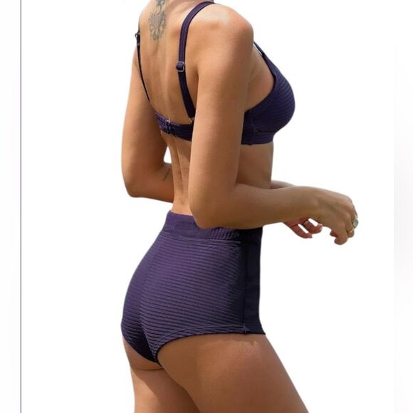 CUPSHE Purple Bikini High Waist Adjustable Back Hook Boy Shorts Size Medium NEW - Picture 1 of 10